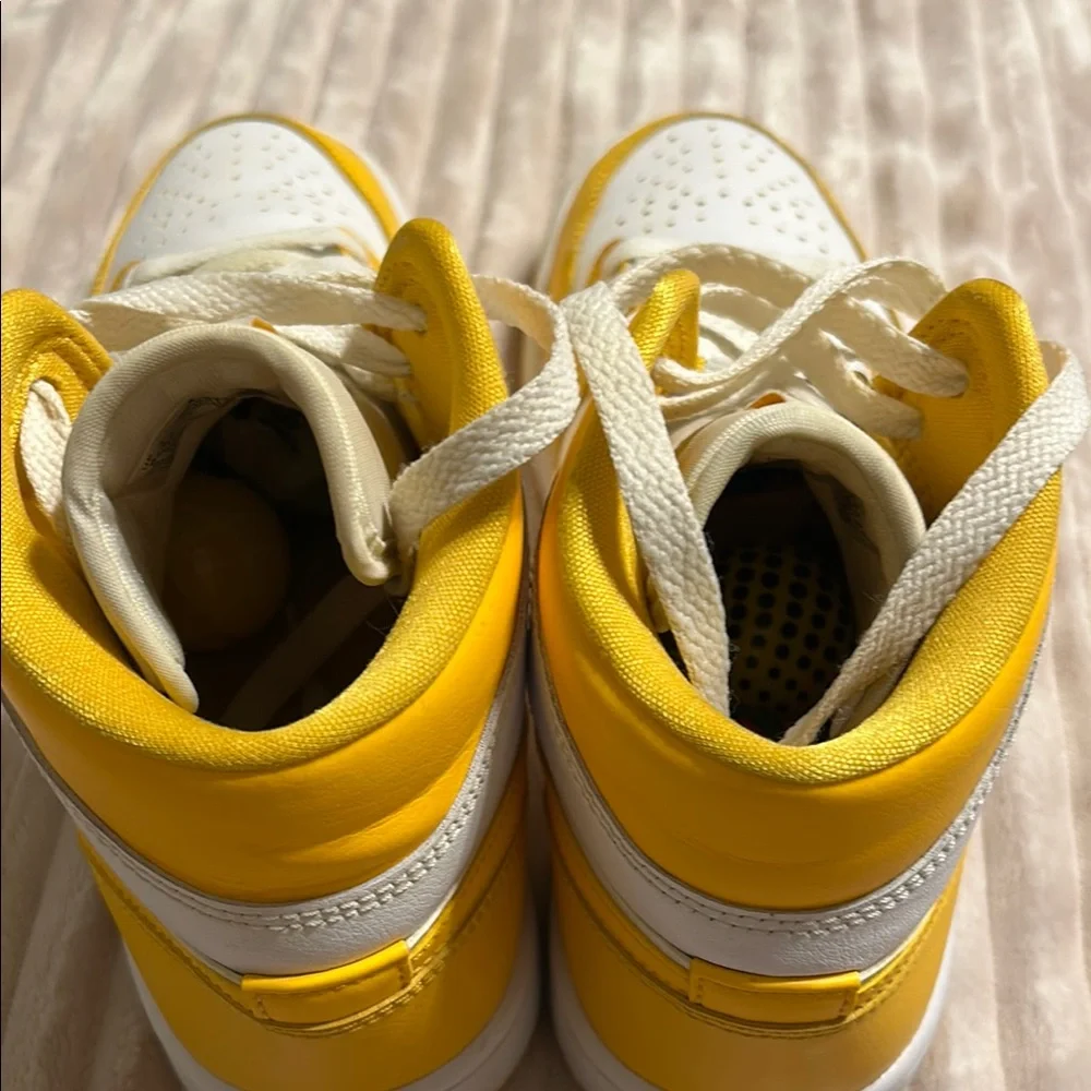 Air Jordan Yellow and White High-Top Sneakers size 8 GUC.